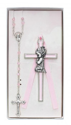 CHILDREN'S PINK CRIB CROSS & ROSARY SET BS50