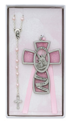 Iridescent Guardian Angel Crib Cross & Rosary Set