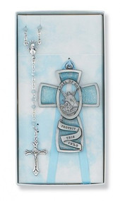 CHILDREN'S BLUE CRIB CROSS & ROSARY SET BS9