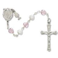 FIRST COMMUNION PEARL & PINK HEART ROSARY C58RW