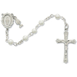 FIRST COMMUNION WHITE PEARL ROSARY 5MM C65RW