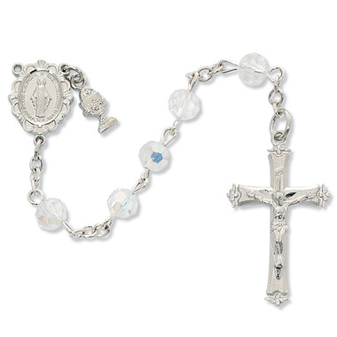 FIRST COMMUNION TIN CUT CRYSTAL AB ROSARY 6MM C66RW