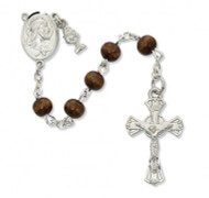 FIRST COMMUNION BROWN WOOD ROSARY 6MM C67RB