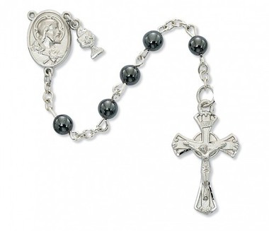 FIRST COMMUNION HEMATITE ROSARY 6MM C69RB
