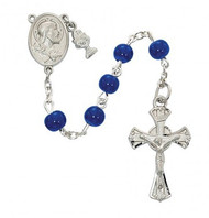 FIRST COMMUNION BLUE GLASS ROSARY 6MM C70RB