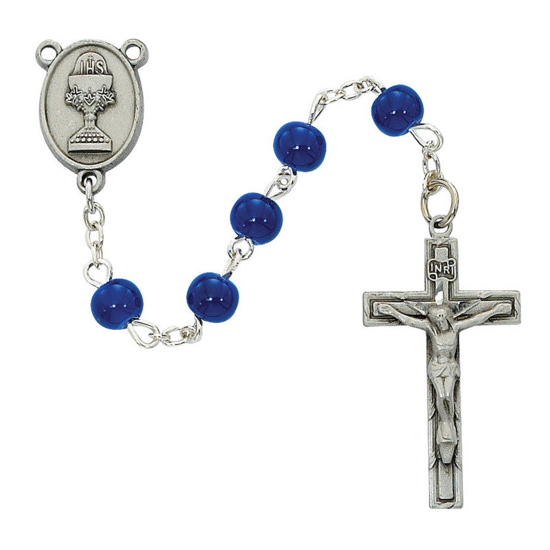 First Communion Blue Glass Rosary