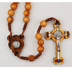 ST. BENEDICT OLIVE WOOD IMPORTED CORDED ROSARY 7MM P153R