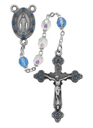 BLUE & CRYSTAL AURORA ROSARY WITH AUSTRIAN STONES 7MM R122DR