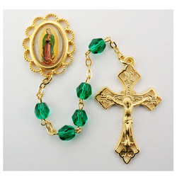 GREEN GLASS ROSARY 7MM R159HF