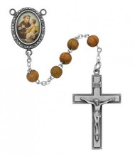 ST. ANTHONY OLIVE WOOD ROSARY 6MM R184DF