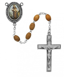 ST. FRANCIS OLIVE WOOD ROSARY 4X6MM R195DF