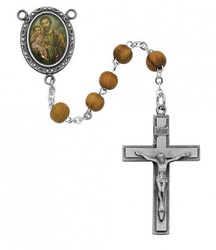ST. JOSEPH OLIVE WOOD ROSARY 6MM R199DF