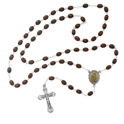 ST. MICHAEL BROWN WOOD ROSARY 6X8MM R204DF