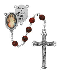 RED & BLACK ROSARY WITH PHOTO CENTER 7MM R218DF