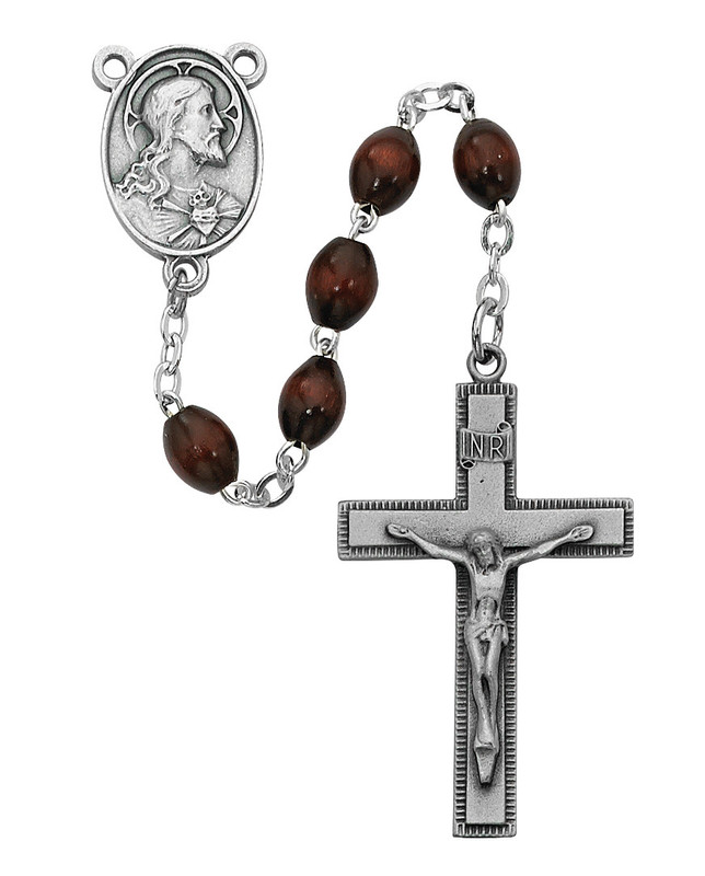 Brown Wood Rosary with Oval Beads