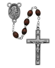BROWN WOOD ROSARY 4X6MM R287DF