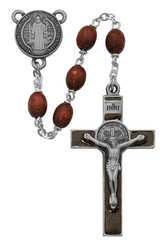 ST. BENEDICT BROWN WOOD ROSARY R390DF