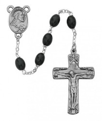 BLACK WOOD TRINITY CROSS ROSARY 6X8MM R392D-BKF