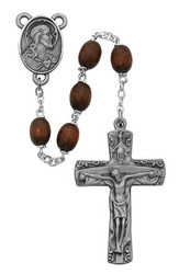 BROWN WOOD TRINITY CROSS ROSARY 7MM R392DF