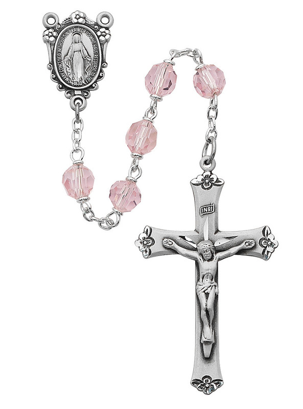 Pink Tin Cut Crystal Rosary