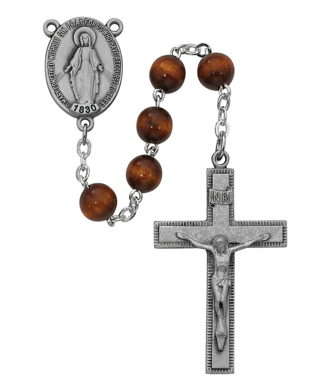 Brown Wood Rosary with Round Beads