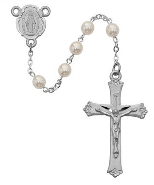 PEARL GLASS ROSARY 6MM R439RF