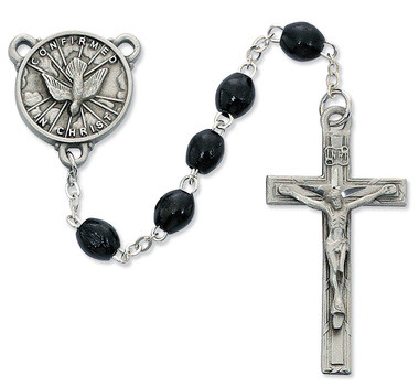 BLACK WOOD HOLY SPIRIT ROSARY 4X6 R447DF