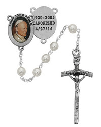 ST. JOHN PAUL II CANONIZED 4/27/14 PEARL ROSARY 6MM R481DF