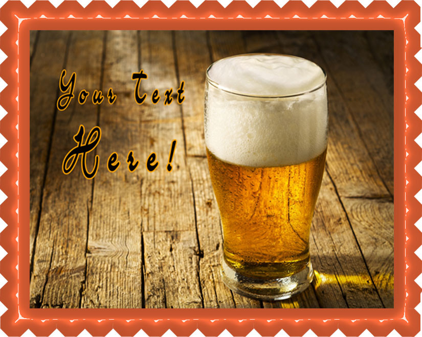Glass of Beer on Wooden Table Edible Cake Topper