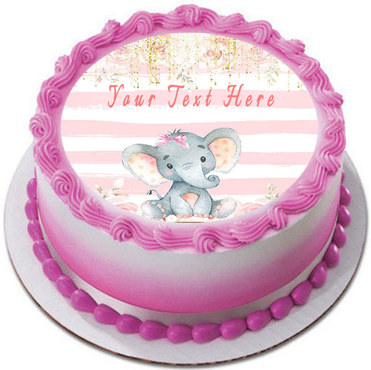 Mocsicka Girl Elephant Baby Shower Edible Birthday Cake Topper