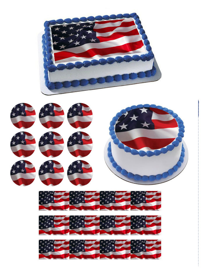 American Flag 1 Edible Birthday Cake Topper