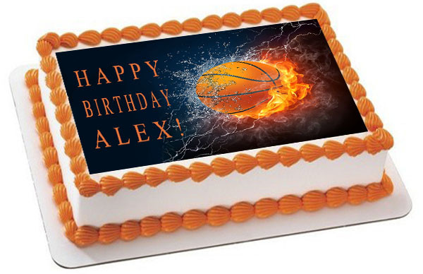 Basketball Fire Edible Birthday Cake Topper