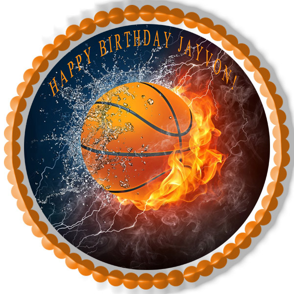 Basketball Fire Edible Birthday Cake Topper