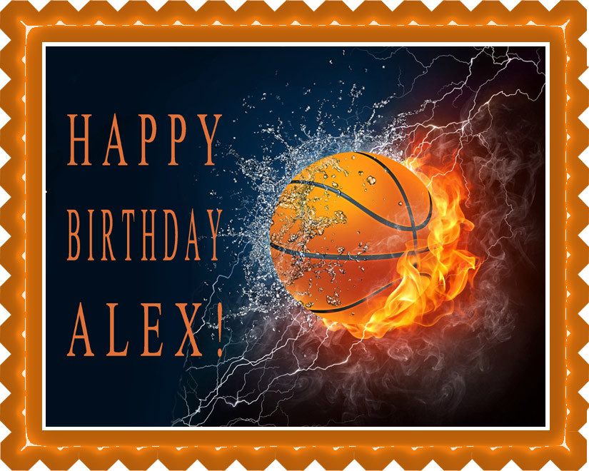 Basketball Fire Edible Birthday Cake Topper