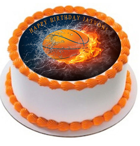 Basketball Fire Edible Birthday Cake Topper