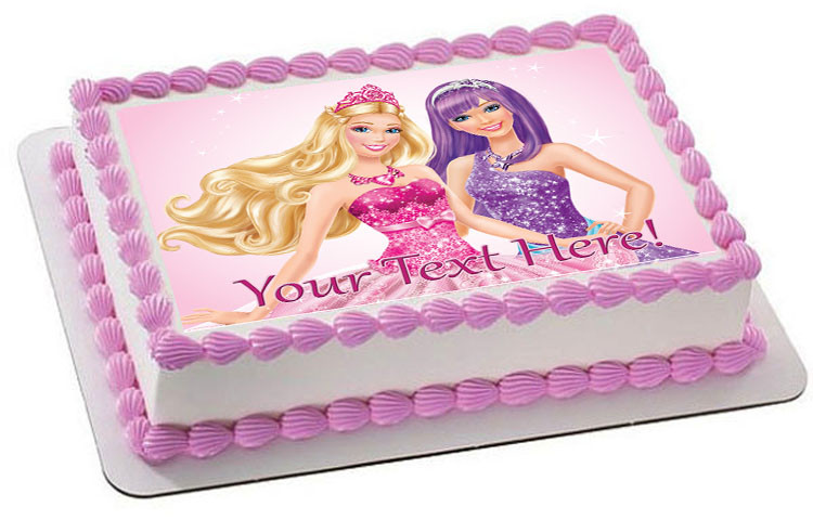 Barbie Princess and the Popstar round edible party cake topper cake image