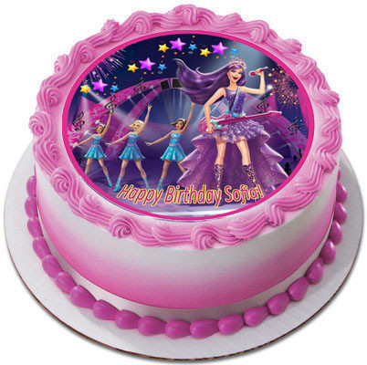Barbie Princess and the Popstar round edible party cake topper