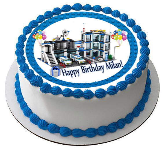 Lego City Police Station 4 Edible Birthday Cake Topper