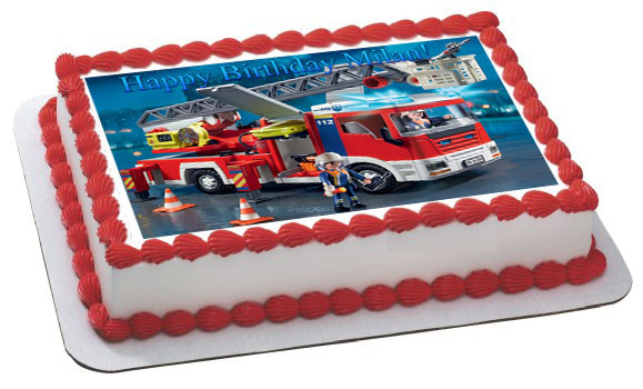 Lego Fire Truck Edible Birthday Cake Topper