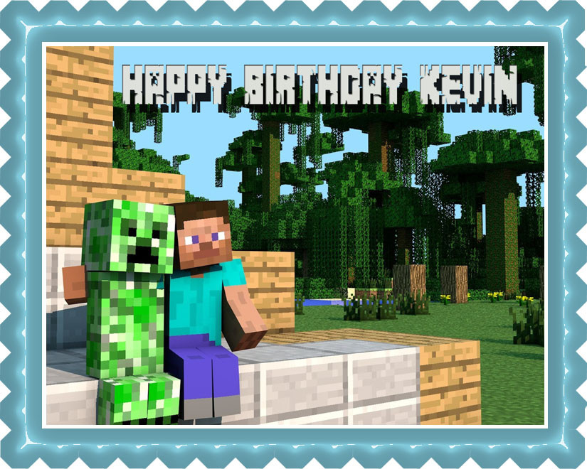 Minecraft Creeper Steve Edible Birthday Cake Topper