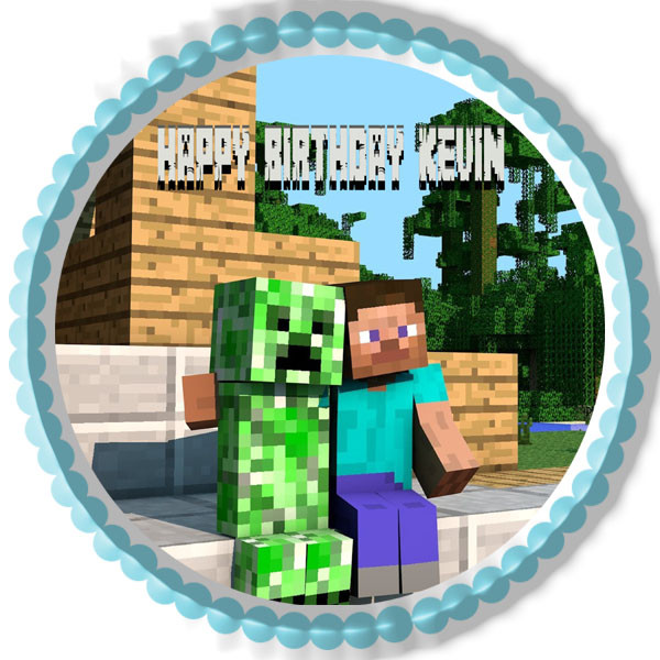 Minecraft Creeper Steve Edible Birthday Cake Topper