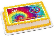 Tie Dye Peace Edible Birthday Cake Topper OR Cupcake Topper, Decor