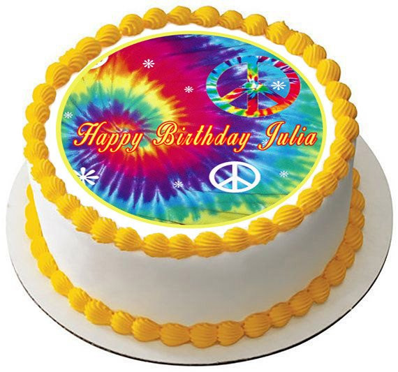 Tie Dye Peace Edible Birthday Cake Topper