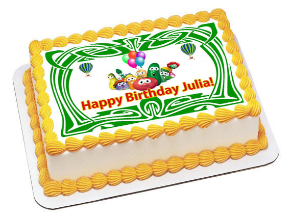 Veggie Tales Green Edible Birthday Cake Topper