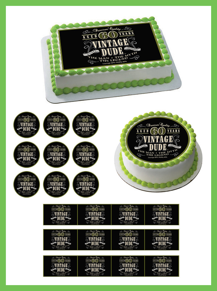 Vintage Dude 60th Birthday Edible Cake Topper – Made In USA, Multi-Color