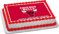 Chicago Bulls Edible Birthday Cake Topper OR Cupcake Topper, Decor