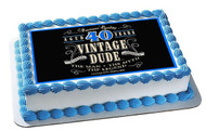 Vintage Dude 40th Edible Birthday Cake Topper OR Cupcake Topper, Decor