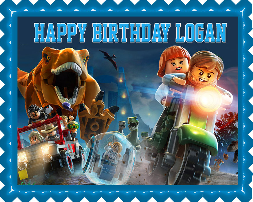Jurassic World Dinosaur Lego Edible Birthday Cake Topper