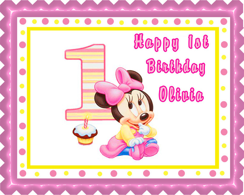 Baby Minnie Mouse 1st Birthday Edible Birthday Cake Topper