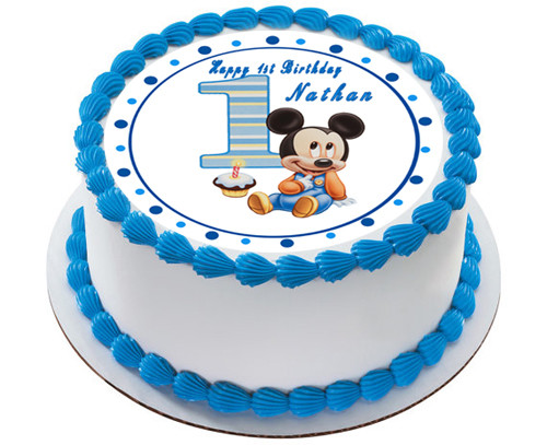 Baby Mickey Mouse 1st Birthday Edible Birthday Cake Topper